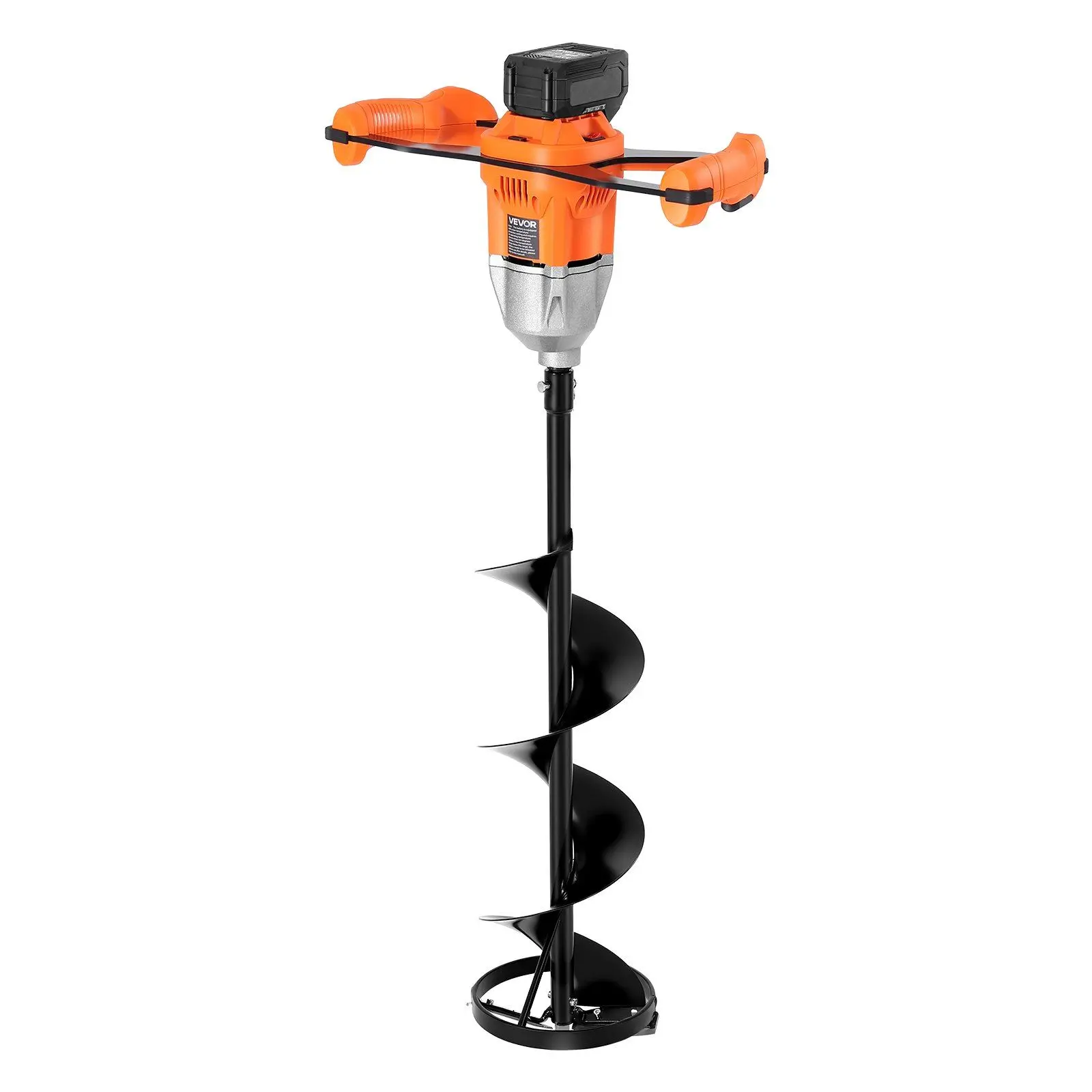 20V Electric Ice Auger, 8 inch Diameter, 2 in 1 Cordless Ice Fishing Augers and Earth Auger with Ices & Earth Drill Bit, Cold-Resistant Post Hole Digger, Turbo High-Speed Cutting System