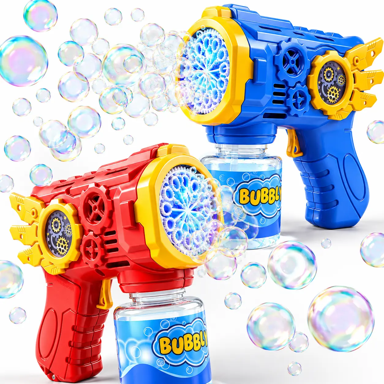 2 Pack Bubble Blasters Toy for Kids with Colorful LED Lights, Automatic Bubble Maker Toys with Leak-Proof Bubble Bottles, Outdoor Summer Party Bubble Machine for Boys Girls