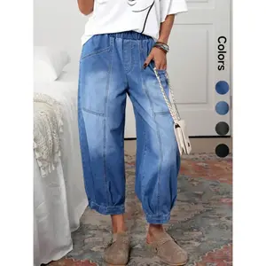 Women's checkered loose denim jeans, with a comfortable and casual design for all seasons, perfect for daily wear and outdoor activities