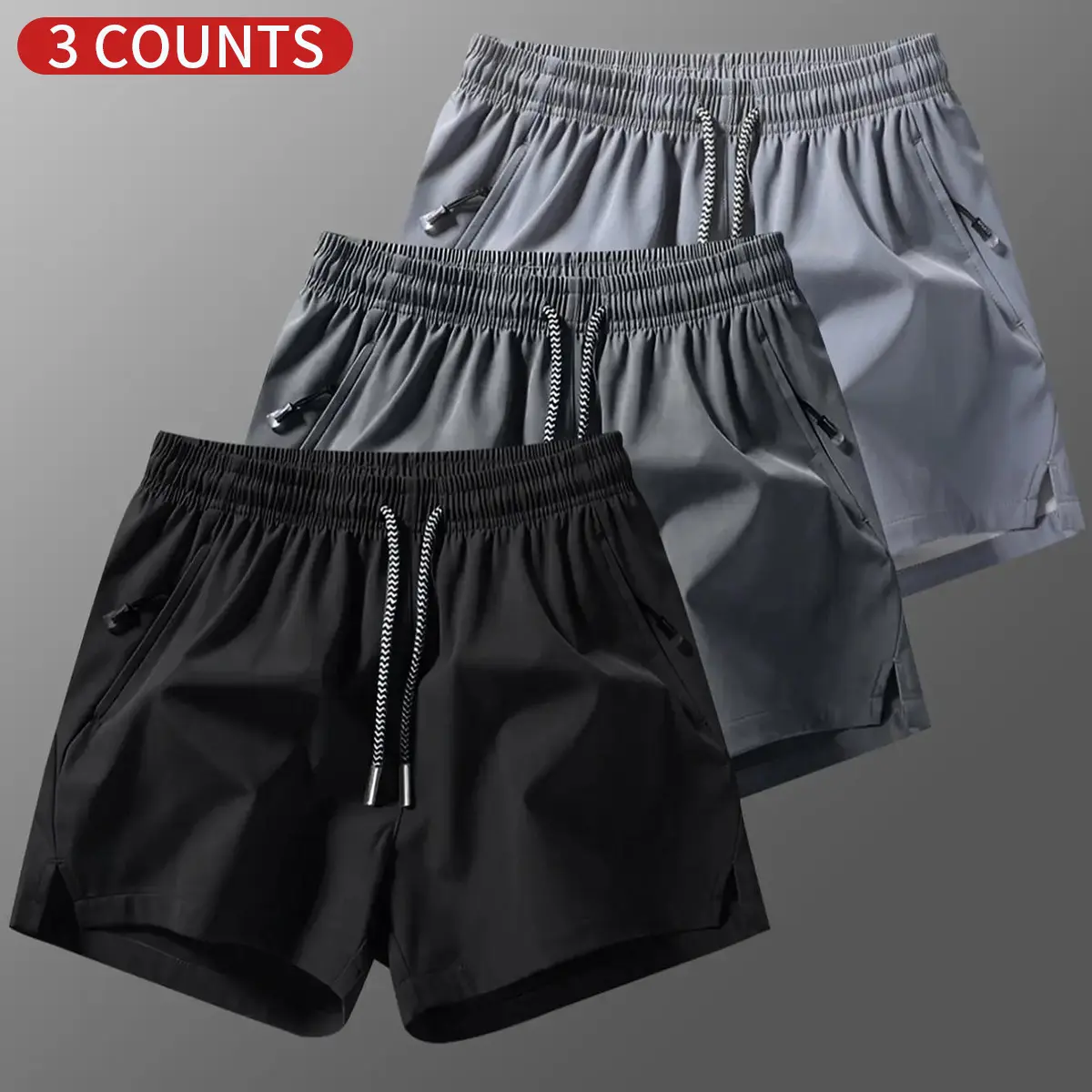 3 packs Men's Plain Solid Color Drawstring Pocket Shorts, Mens Clothing, machine washable zipper pocket,beach vacationoutfit Athleisure Casual Elastic Waist Pockets Shorts Summervibes for Summer Breathable Men's Athletic Bottoms Summer Shorts