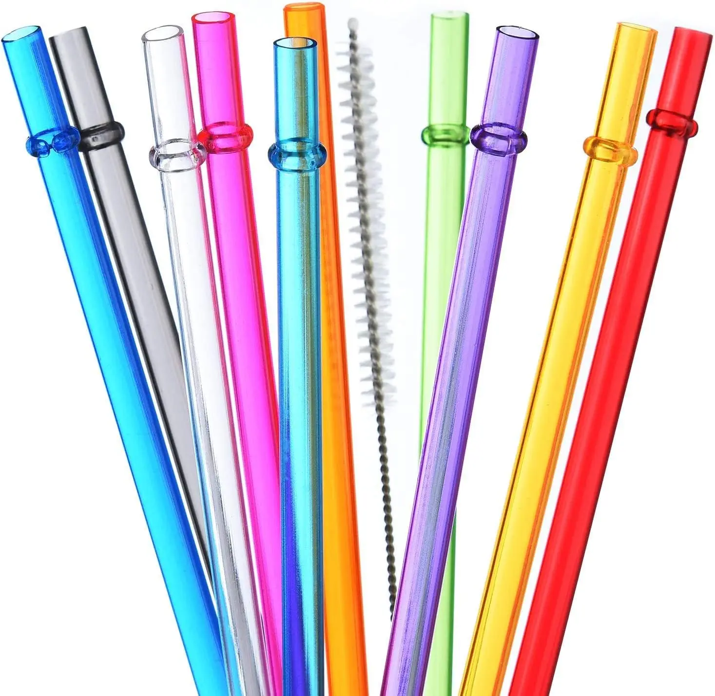 13 inch  Plastic Straws, Extra Long Colorful Tritan Tumbler Replacement Straws for  Cups, 1 Gallon, 64/40/ 32 oz Water Bottles, Set of 10 with Brush
