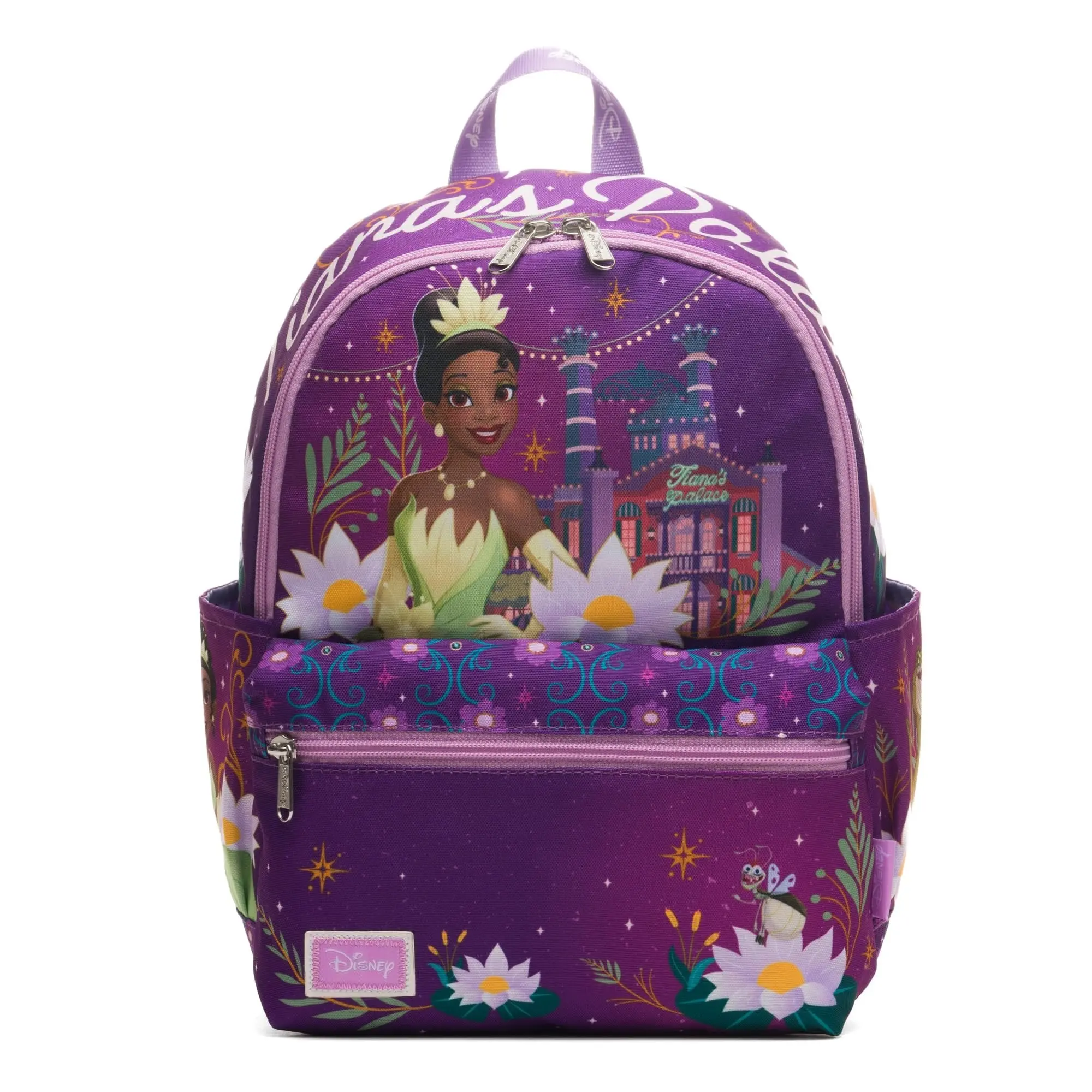 WondaPop Disney The Princess and the Frog Tiana 13" Nylon Casual Printed Backpack, Stylish Daypack with Front Tiana Design, 2 Side Slip Pockets, and Zip Closure, Kids Backpack, Collectibles, Synthetic, Side Slips, Unisex, 13 Inches, Adjustable Shoulder St