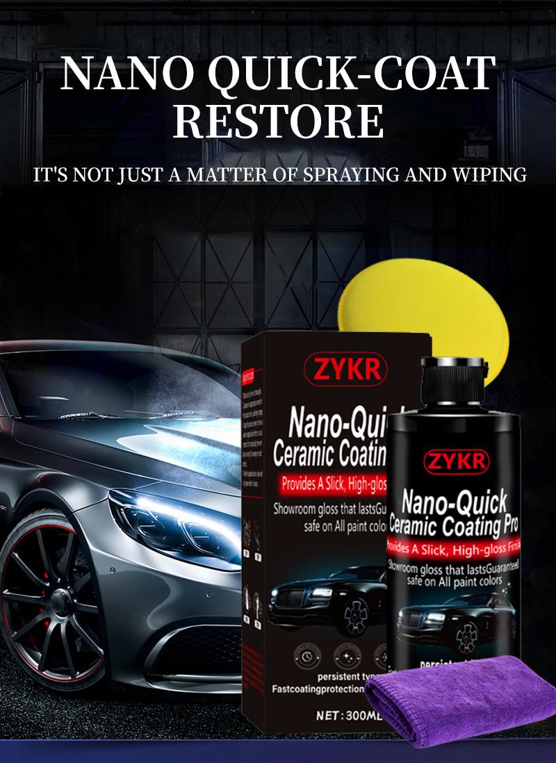 ZYKR Nano-Quick Ceramic Coating Pro for automobiles, featuring advanced ceramic technology for dust-proof glass effect and lasting luster. 300 ml.