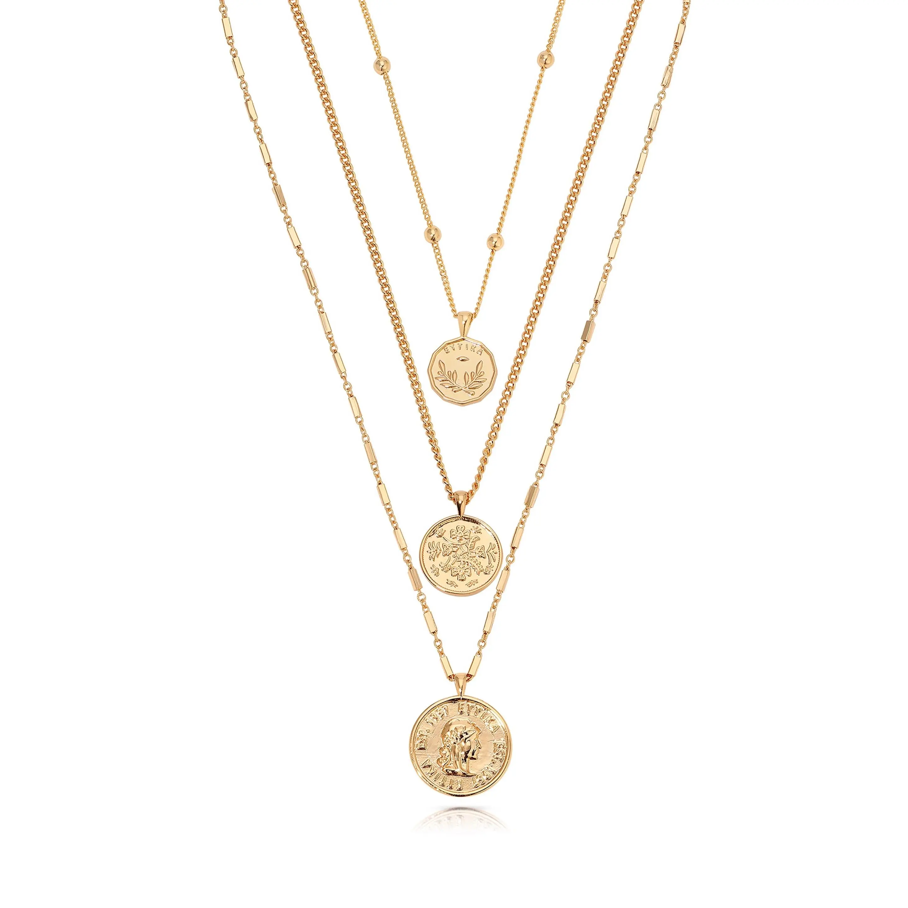 Ettika Three Coins Necklace Set 18k Gold Plated Rhodium Plated Brass Steel Zinc 15-17" Adjustable Length Clasp Closure Jewelry