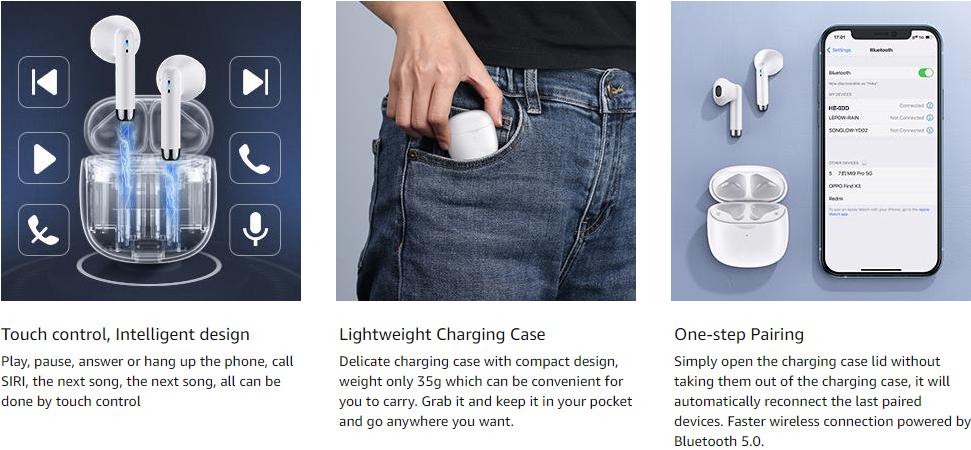 Wireless Headset, Bluetooth Headset with ENC Noise Cancellation, Wireless Headphones, in-Ear True Wireless Headphones (2024 Model) Bluetooth 5.3 Headphones IPX5 Waterproof