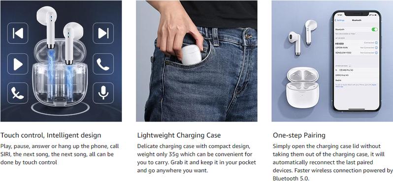 Wireless Headset, Bluetooth Headset with ENC Noise Cancellation, Wireless Headphones, in-Ear True Wireless Headphones (2024 Model) Bluetooth 5.3 Headphones IPX5 Waterproof