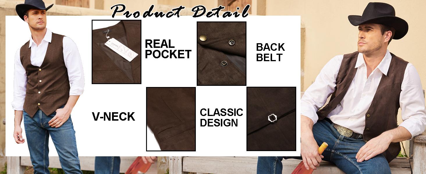 COOFANDY Men's Suede Leather Suit Vest Casual Western Vest Jacket Slim Fit Vest Waistcoat