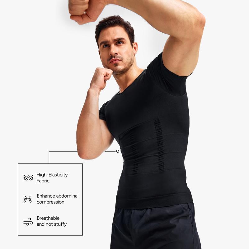 Nebility Mens Core Compression Shirt - Abdominal Sculpting Shapewear to Define Abs & Boost Confidence, Breathable, Quick-Dry Workout Shirts for Men Menswear Gym Tops