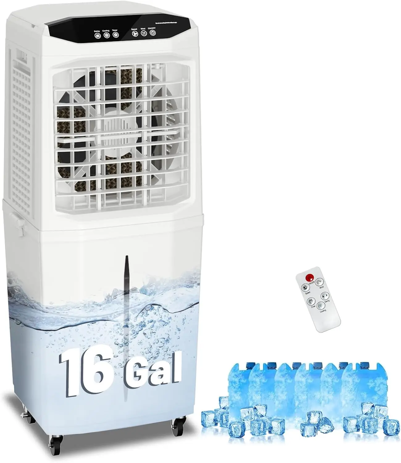 VCJ 4800CFM Portable Evaporative Air Cooler, 3-IN-1 Windowless Swamp Cooler Air Conditioner with 16Gal Tank, 120° Oscillation, 12H Timer, 6 Ice Packs, Cooling Fan for Home Bedroom Office