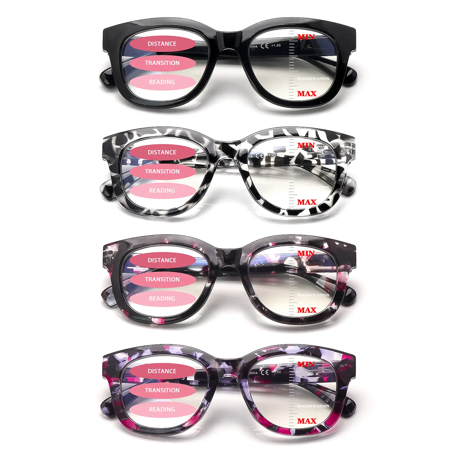 4-Piece Set Of Stylish Retro Round-Frame Progressive Multifocal Blue Light Blocking Reading Glasses A Fashion Accessory For Everyday Wear