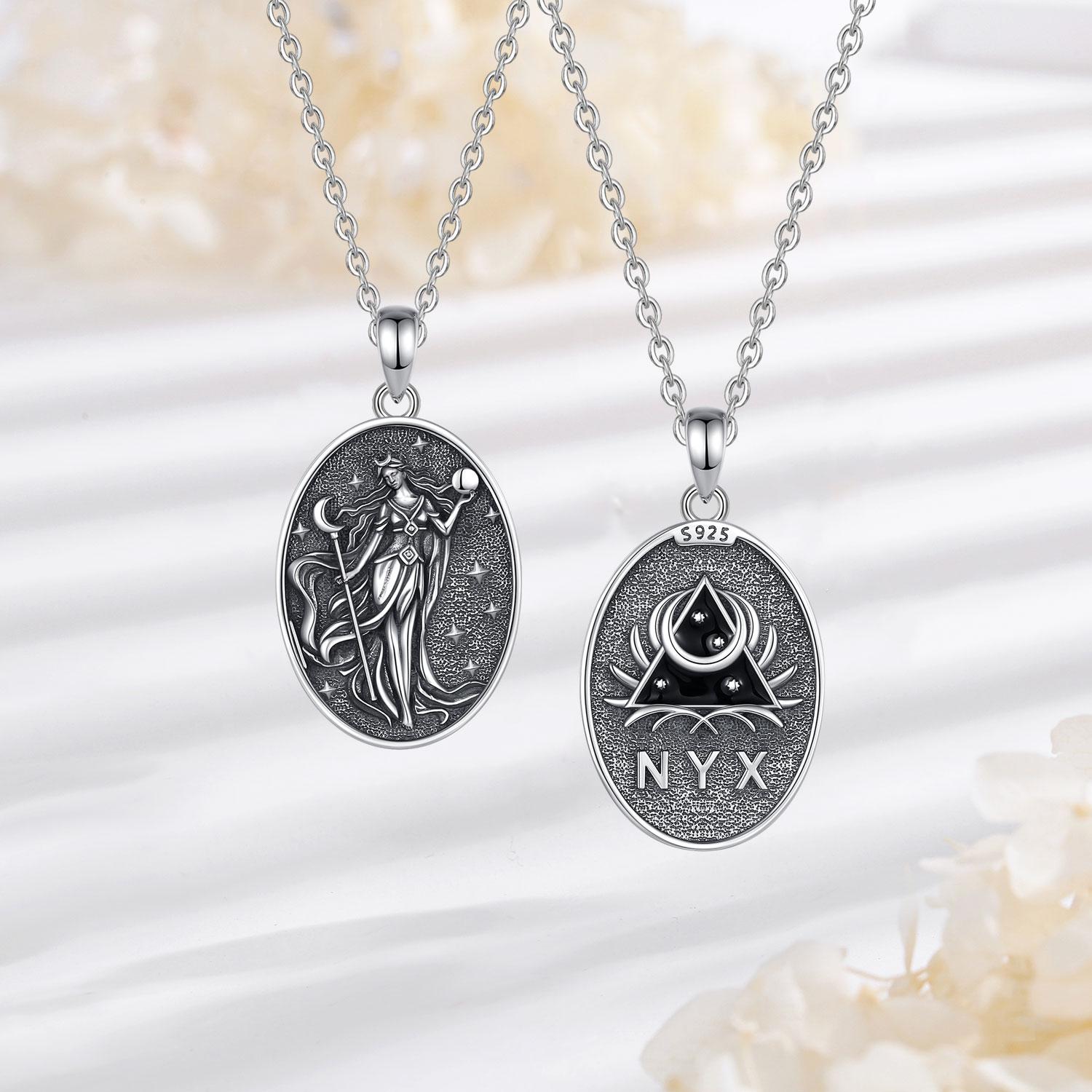 Eudora S925 Sliver Nox Goddess Necklace, Double Side Greek Mythology Feminine Pendant, Goddess of Night Protection Amulet for Women, Celestial Moon Stars Jewelry Nyx Hypoallergenic Eudora S925 Sliver Nox Goddess Necklace, Double Side Greek Mythology Feminine Pendant, Goddess of Night Protection Amulet for Women, Celestial Moon Stars Jewelry Nyx Hypoallergenic