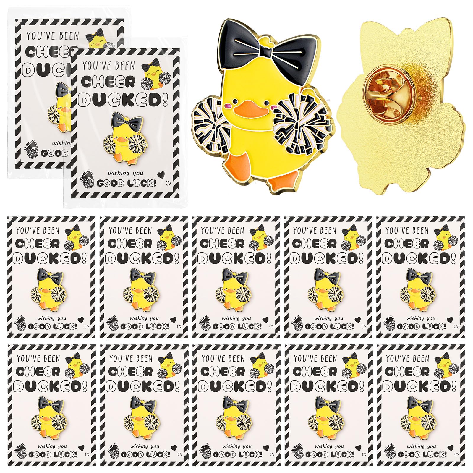 24 Pcs Easter Cheer Luck Duck Brooch Gifts School Cheerleading Cute Duck Pins Fashion Clothing Clips with for Team Teacher Student coach Inspirational Gift Accessories and Easter Gifts