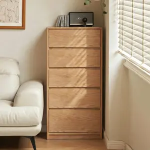 YESWOOD 100% Solid Wood Nightstand, Oak Wood 5 Drawers Nightstand for Bedroom, Natural Wood Side Table, Wooden Closet Storage Organizer for Living Room, Hallway, 24.25" W x 15.74" D x 42.75" H