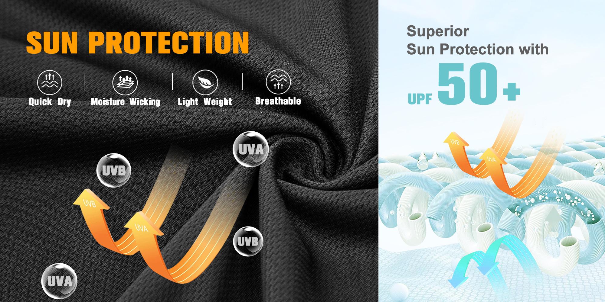 ProtectX 2 Pack UPF 50+ Hoodie Sun Protection Shirt Lightweight Long Sleeve Hi Vis Hooded Shirt Quick-Dry SPF UV Shirt Active Wear