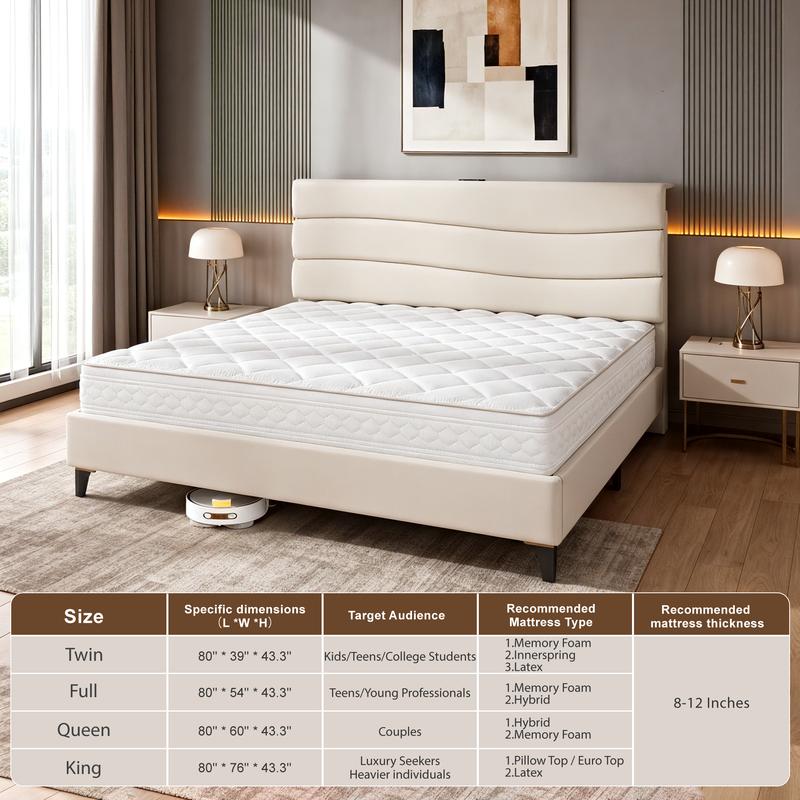 【Jumpstar On Sale】Raybee Modern & Quiet Luxury Upholstered Bed Frame with Adjustable Headboard【Frame ONLY,No Box Spring Needed】Center Support & Noise-Free Wooden Slats,Built-in Charging Station,Heavy Duty&Easy Assembly,The perfect first bed for teenagers