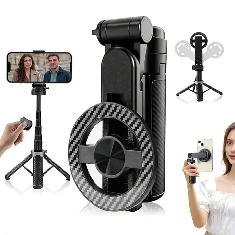 Upgrated 4-in-1 Magnetic Selfie Stick with Remote for Cell Phone 360° Rotation.Can Transforms into Mini Tripod/Camera Grip/Handheld Stabilizer/Phone Stand.Extend to 25 inches