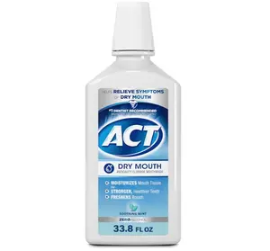 ACT Dry Mouth Anticavity Zero Alcohol Fluoride Mouthwash, Soothing Mint, 33.8 fl. oz.