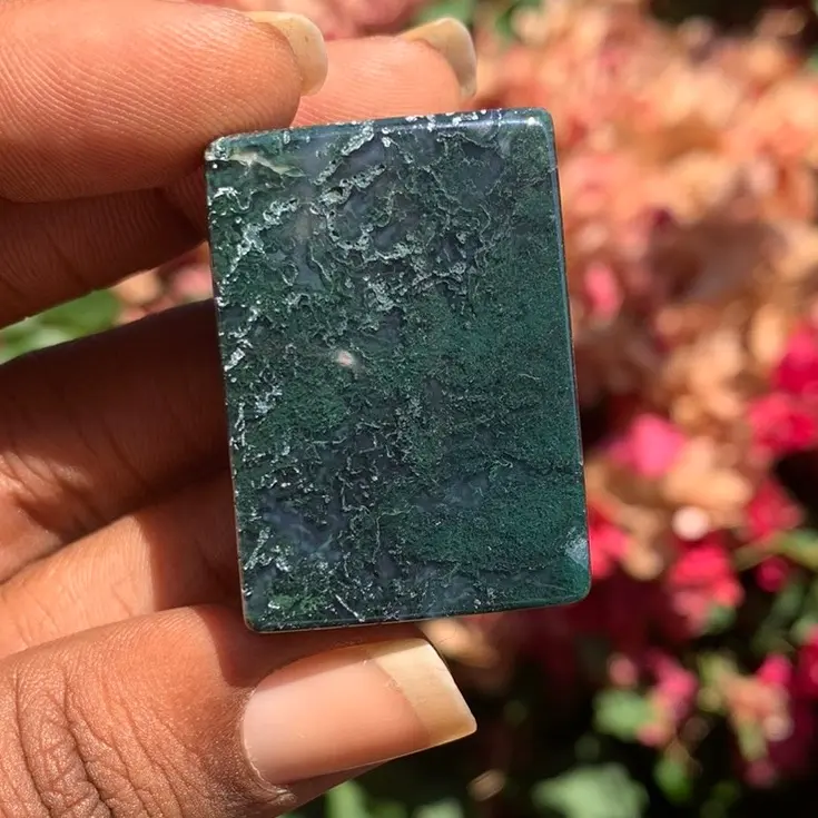 Natural Moss Agate Crystal Cuboid Carving