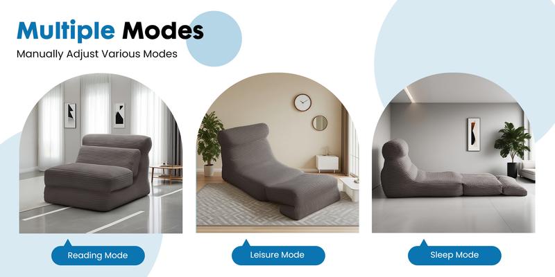 Folding Sofa Bed, 3 in 1 Convertible Sofa with Back Support, Portable Folding Chair Bed, Living Room Bedroom Comfortable Floor Sofa Lounge, Single Bed, Taupe