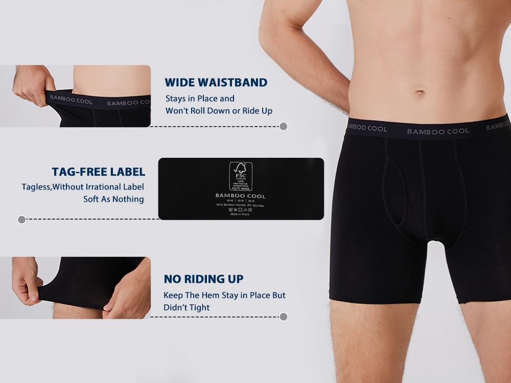 BAMBOO COOL Men's Ultra Breathable Underwear No Riding Up Boxer Briefs with Comfort Flexible Waistband Multipack 92% Bamboo Viscose 8% Spandex Moisture-Wicking