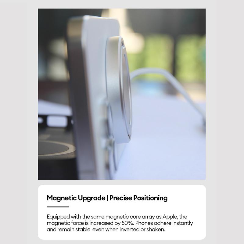 PAXA magnetic wireless charging stand, with strong magnetic attraction, supports 15W PD constant-temperature fast charging. It comes with an aluminum alloy stand, hands-free making it perfect for watching videos or playing games while charging.