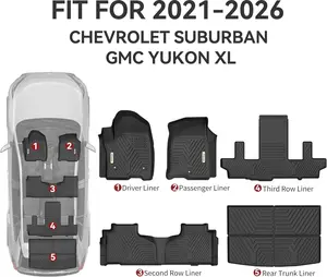OEDRO Floor Mats for Chevy Suburban/GMC Yukon XL 7 Seats 2021-2026, Super Duty Suburban Accessories, Yukon XL Floor Liners, 3 Row & Cargo Liner Set