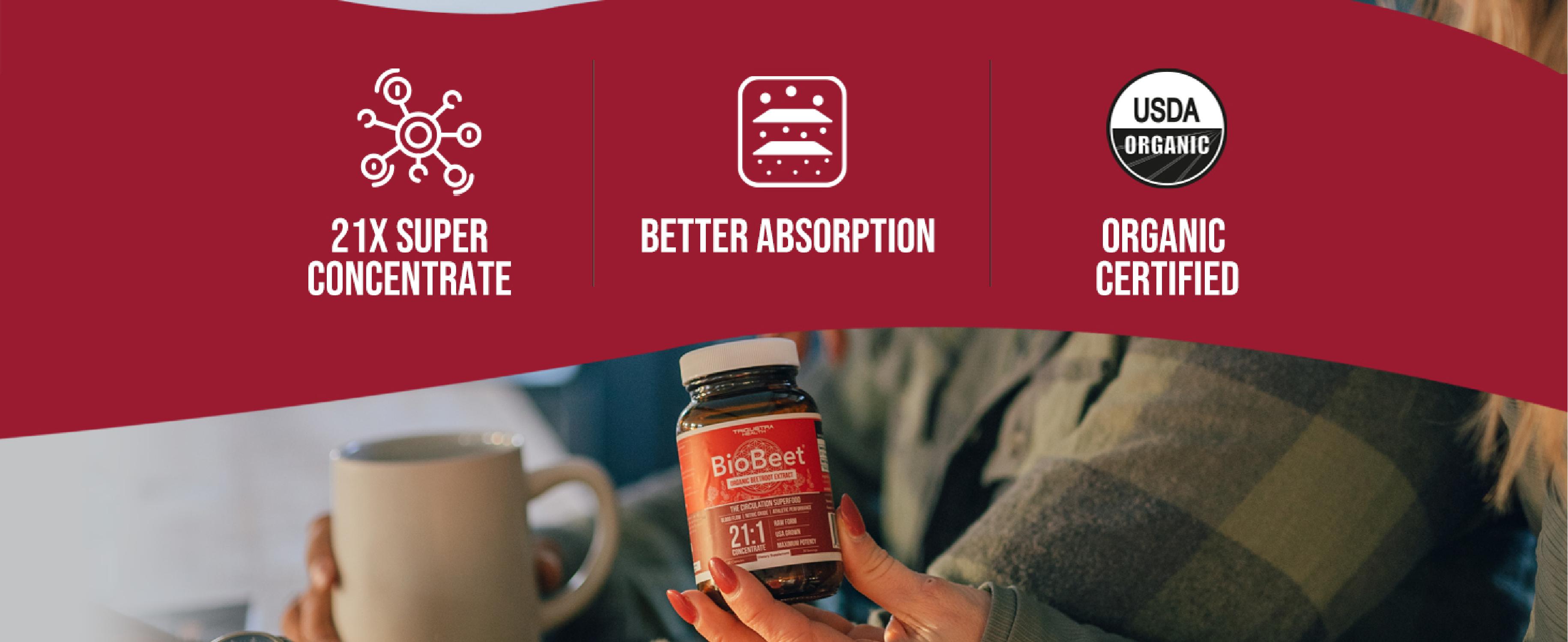 BioBeet Organic Beetroot Capsules - Max Strength 21:1 Concentrate - Enhanced Absorption with BioPerine -Energy Support Healthcare Dietary