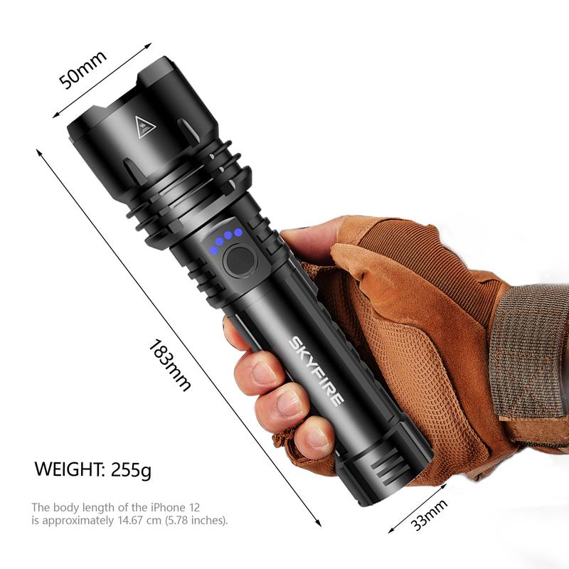 SKYFIRE 1376 LED Flashlight – High Lumen Rechargeable -Gathering Lens, Zoomable, 5 Lighting Modes, Ultra-Bright for Camping, Outdoor & Home Use