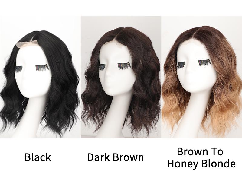 [AISI HAIR]Short Wavy Wig for Women Ombre Brown Lace Hairline Wig Bob Style Synthetic Heat Resistant - Natural Appearance for Everyday Hairstyle 14 Inch