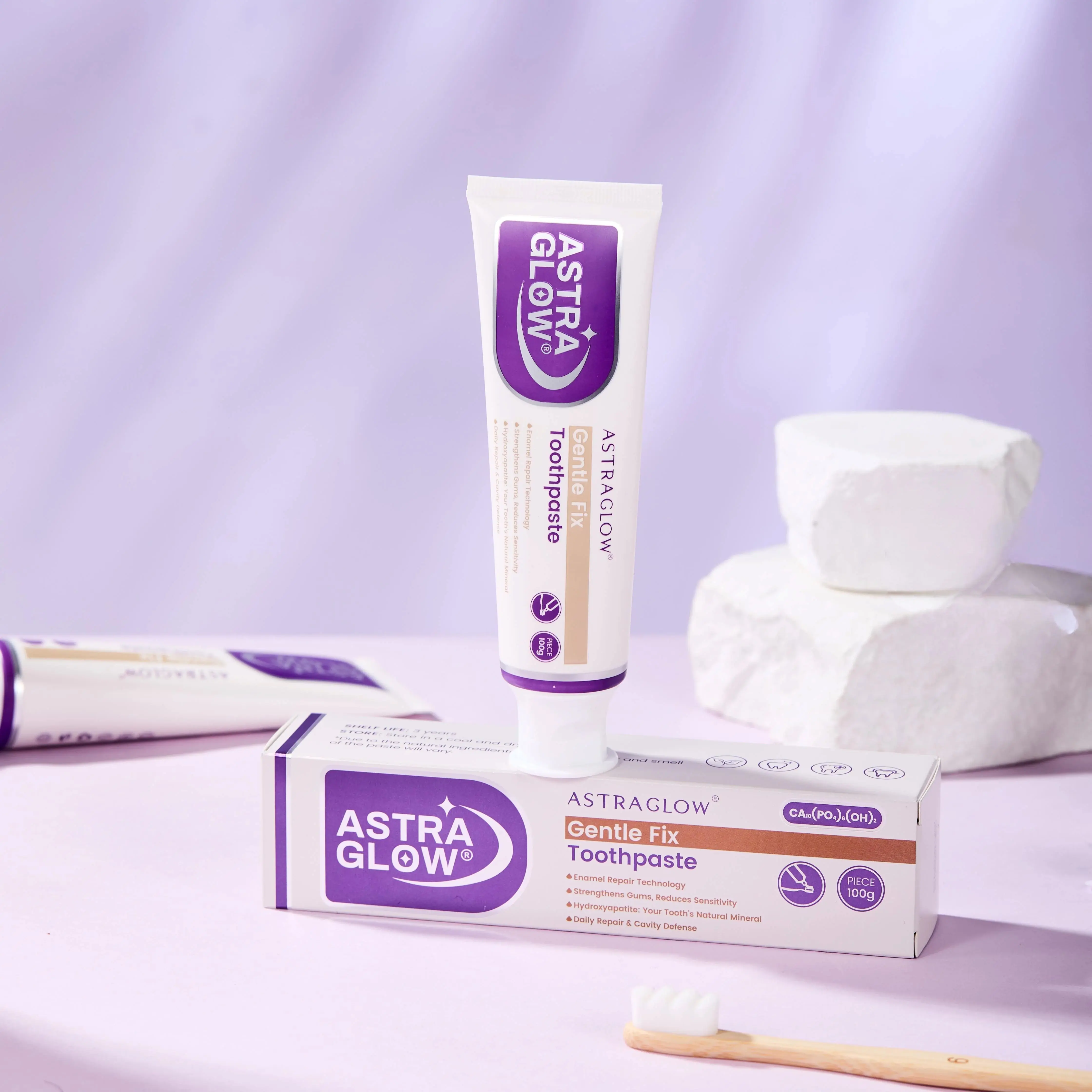 AstraGlow Gentle Fix Toothpaste - with nano hydroxyapatite, fluoride-free, for fresh breath, made with natural ingredients. Helps prevent tooth loss. Contains NHA, which effectively repairs tooth enamel.