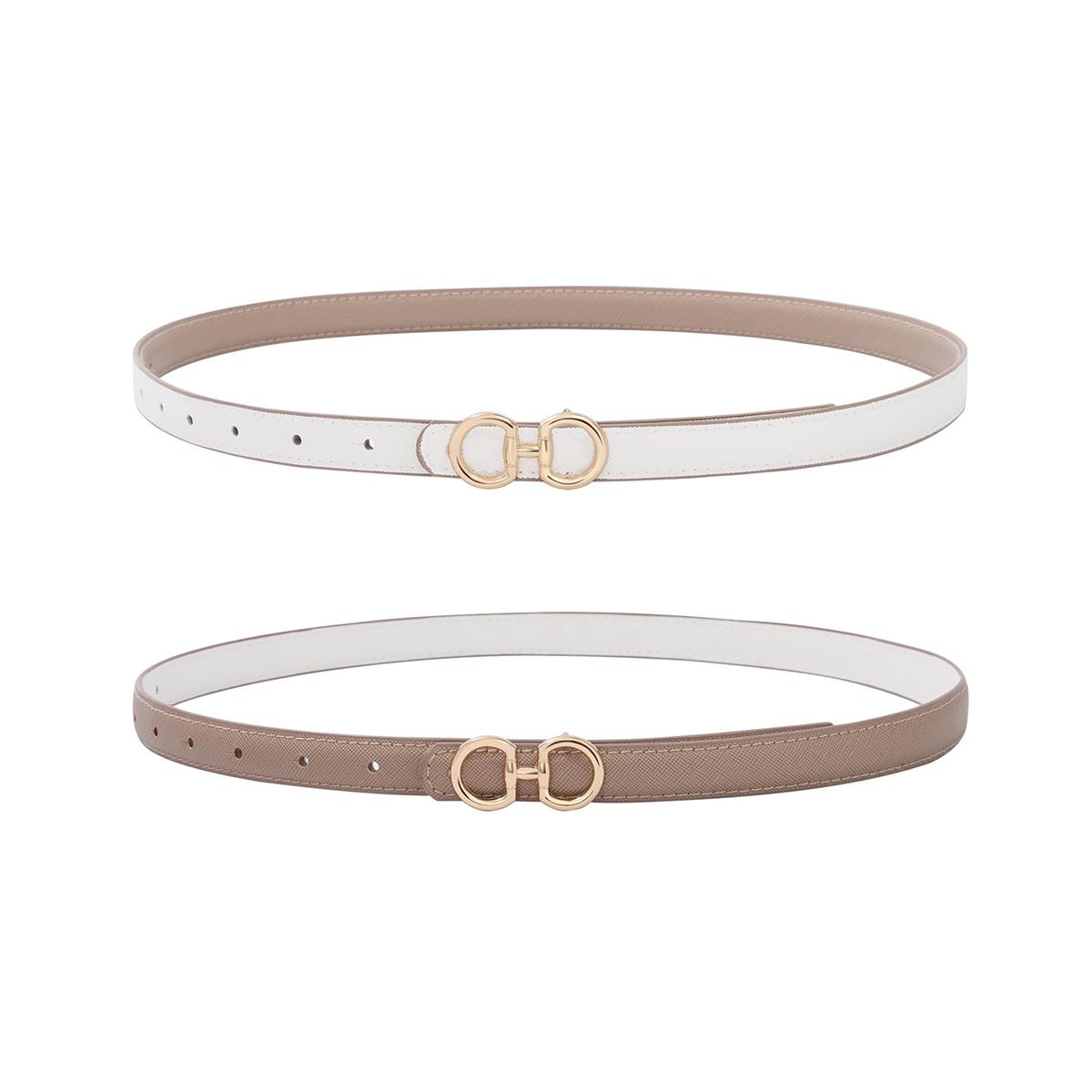 Women Reversible Double Sided Thin Belt Fashion Elegant PU Leather Tight Waist Belt with Gold Buckle Vintage Two-in-One Jeans Dress Long Coats Belts Female Accessories