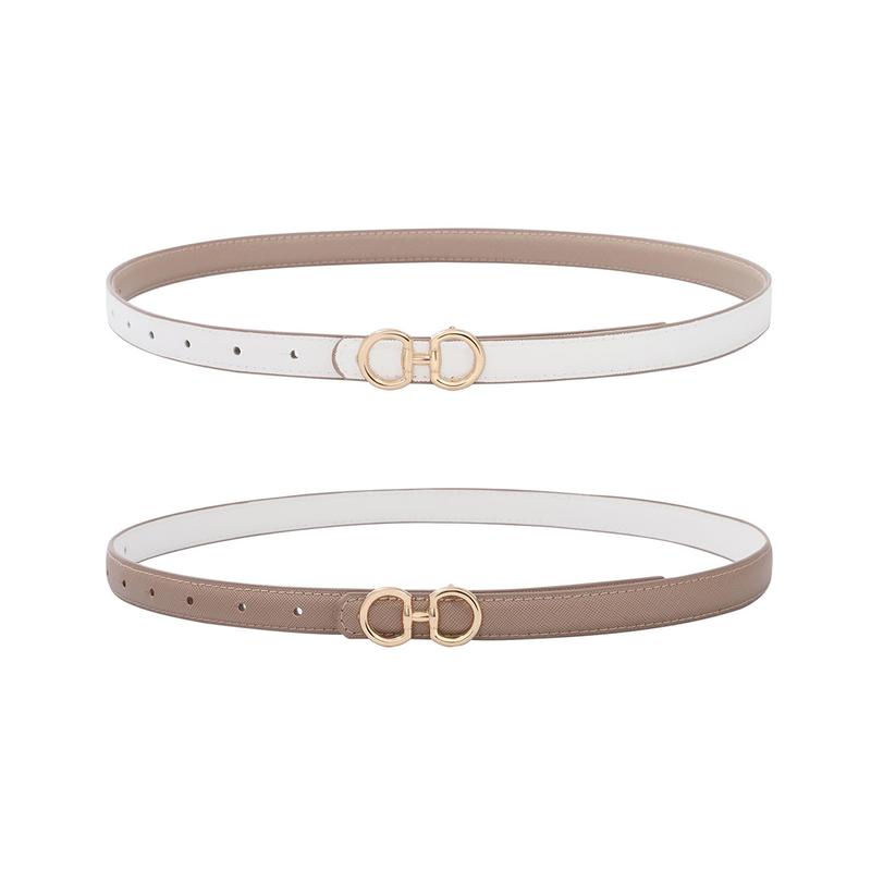 Women Reversible Double Sided Thin Belt Fashion Elegant PU Leather Tight Waist Belt with Gold Buckle Vintage Two-in-One Jeans Dress Long Coats Belts Female Accessories