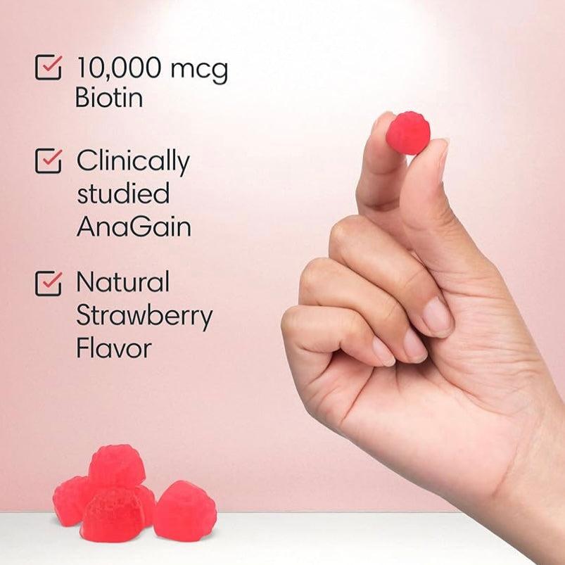 Biotin Gain Gummies - 60 Count, 10,000 mcg Biotin, AnaGain Extract, Strawberry Flavor, Dietary Supplement for Hair & Nail Health Biotin Gain Gummies - 60 Count, 10,000 mcg Biotin, AnaGain Extract, Strawberry Flavor, Dietary Supplement for Hair & Nail Health