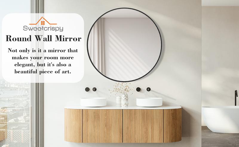Sweetcrispy Round Mirror, Circle Wall Mirrors Metal Frame, Circular Mirrors for Wall, Living Room, Bathroom, Vanity, Entryway, Hallway.