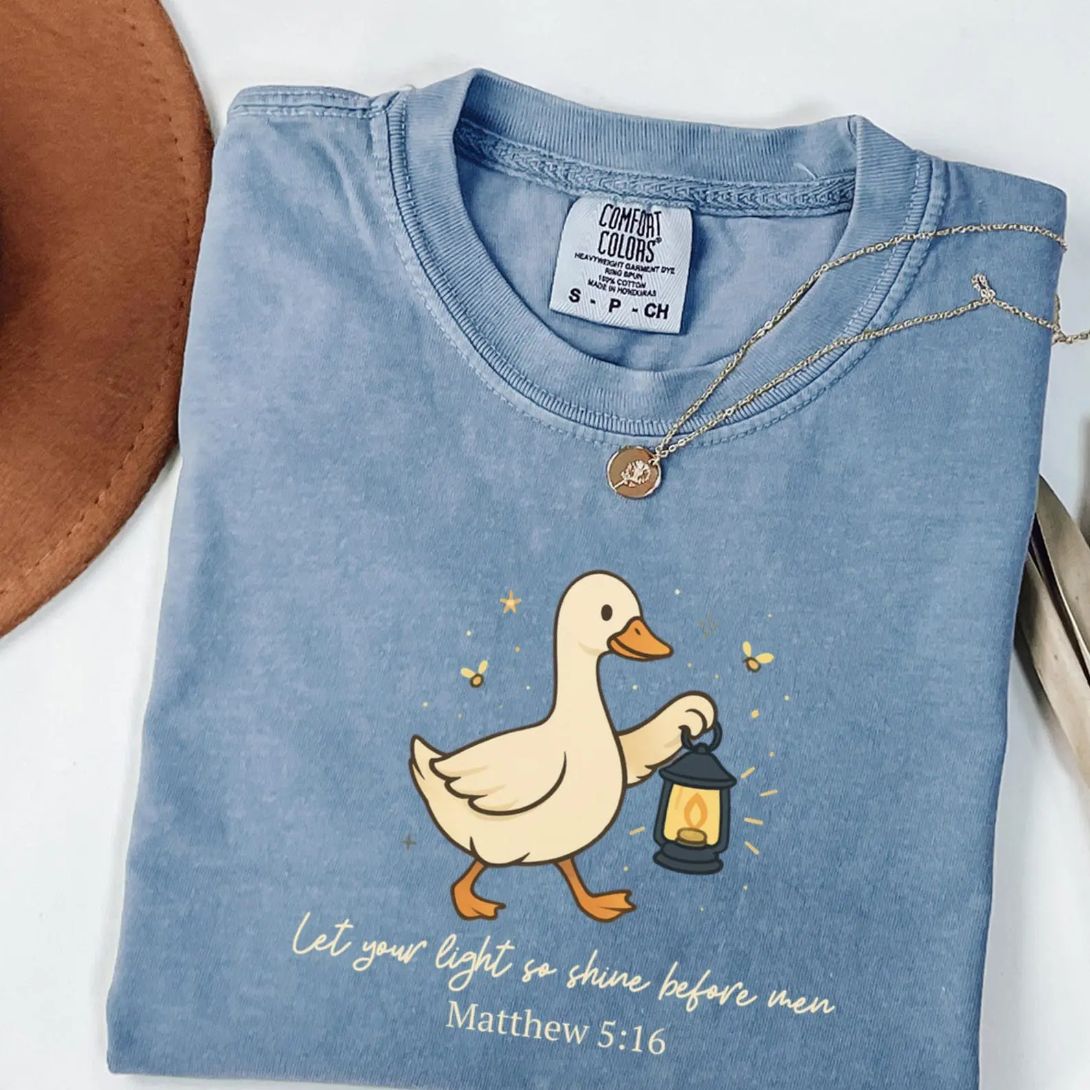 Comfort Color Cute Bible Verse T-shirt, Christian Shirt, Let Your Light T-shirt, Matthew 5:16 Lantern Goose Shirt, Faith Aesthetic Christian Gift