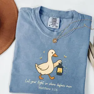 Comfort Color Cute Bible Verse T-shirt, Christian Shirt, Let Your Light T-shirt, Matthew 5:16 Lantern Goose Shirt, Faith Aesthetic Christian Gift