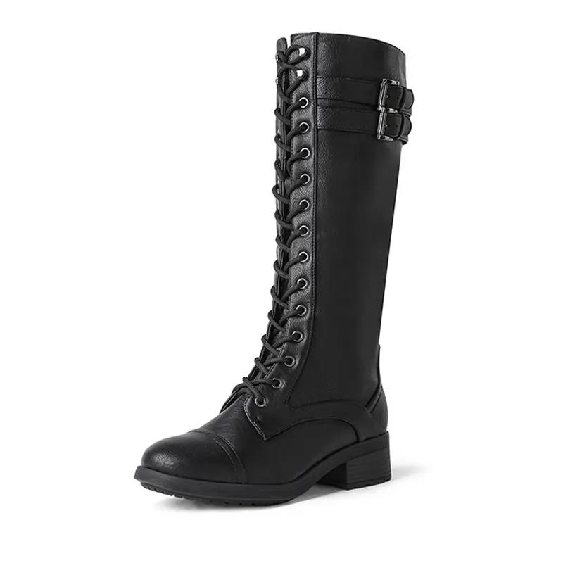 Dream Pairs Women's Classic Riding Boots, Faux Fur-Lined Knee-High Winter Shoes with Lace-Up, Side Zipper & Buckles, Footwear, Lace Up Boot, Shoes For Women, Rubber, Women's Fashion