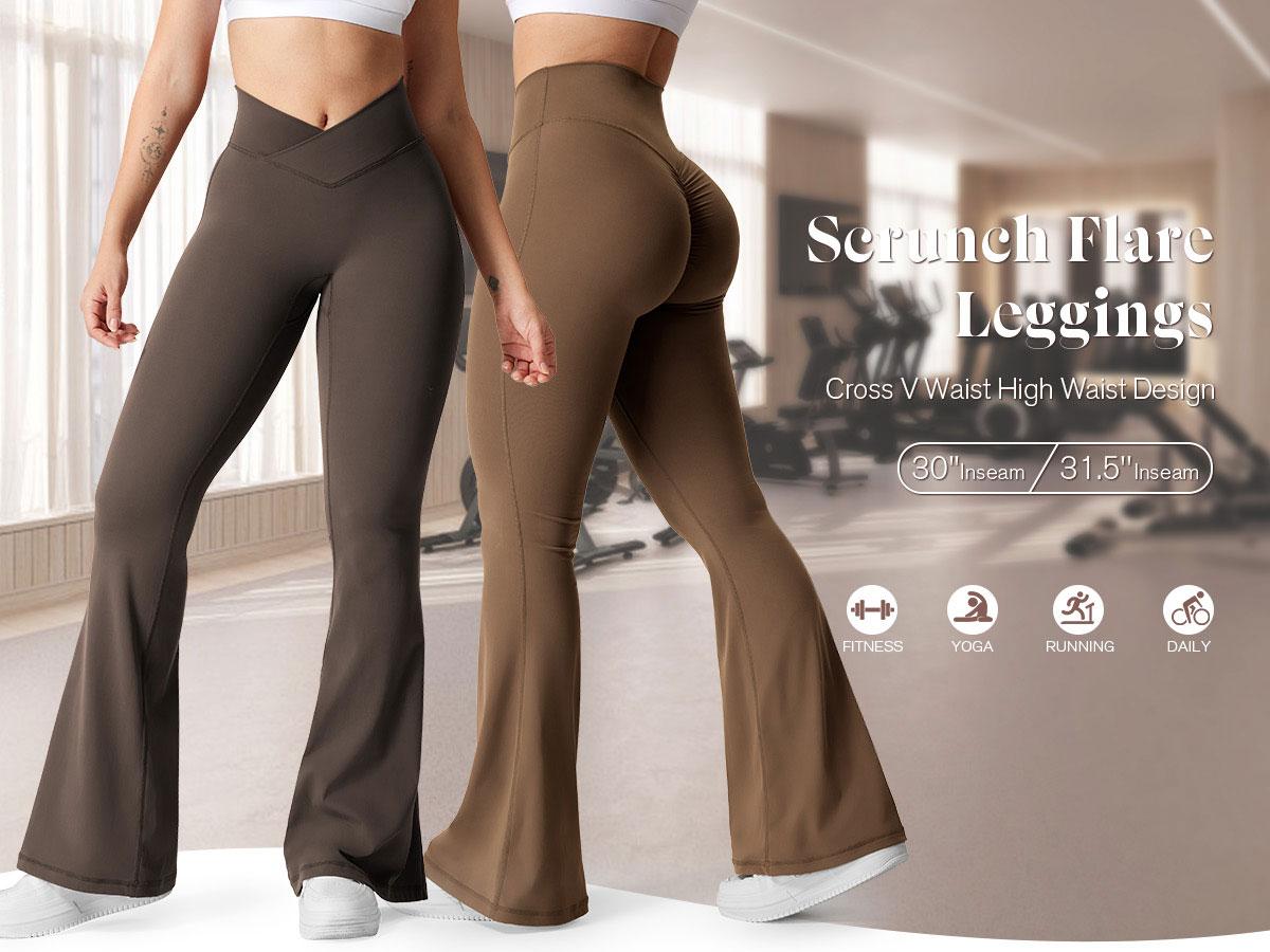 YEOREO Kalie Flare Scrunch Leggings for Women V Cross Waist Bell Bottom Yoga Pants Tummy Control Bootcut Workout Leggings SpringStatements YEOREO Kalie Flare Scrunch Leggings for Women V Cross Waist Bell Bottom Yoga Pants Tummy Control Bootcut Workout Leggings SpringStatements
