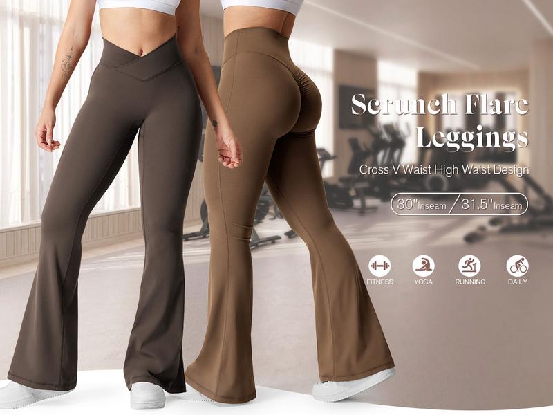 YEOREO Kalie Flare Scrunch Leggings for Women V Cross Waist Bell Bottom Yoga Pants Tummy Control Bootcut Workout Leggings