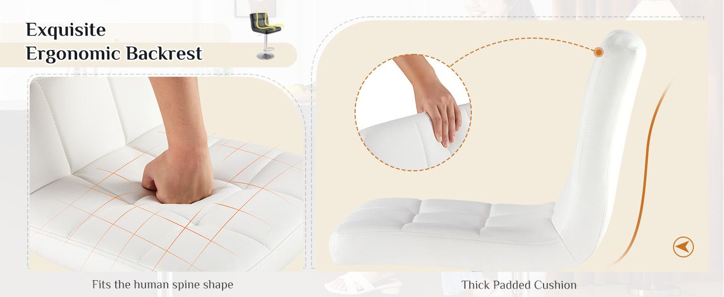 Sweet Furniture F Bar Stools Set of 2, PU Leather Adjustable Swivel Barstools, Armless Hydraulic Kitchen Counter Height Bar Stools, Thickened Seat Cushion Square Island Barstools with Back