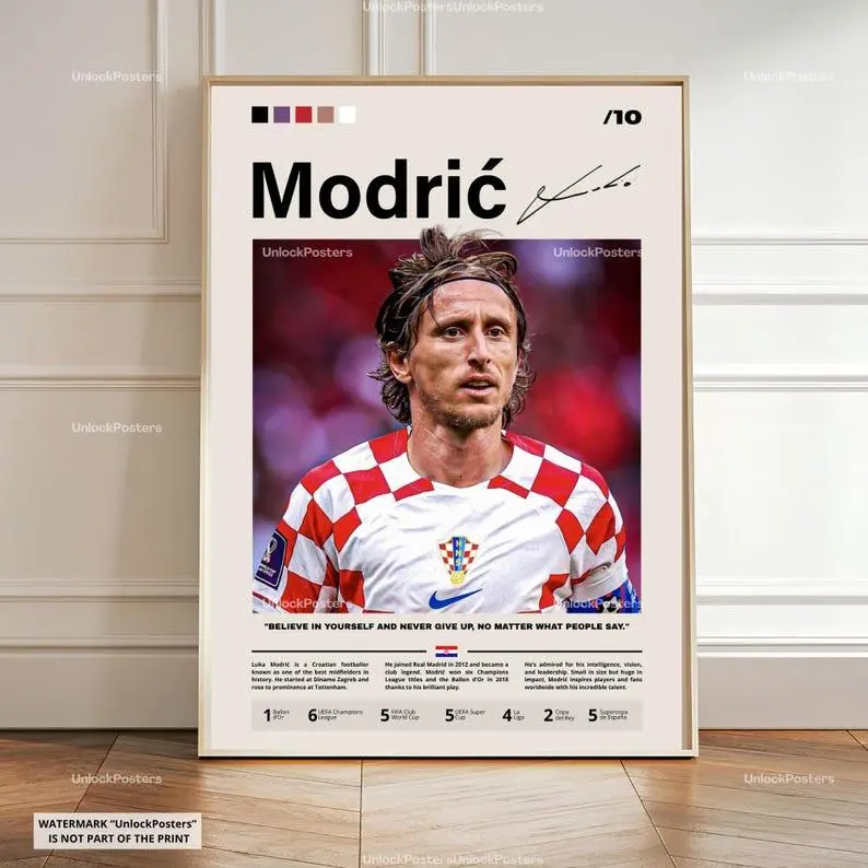 Luka Modric Poster, Modric Croatia Wall Art, Framed Modric Croatia Print, Modric Croatia Team Decor, Football Fan Gift Idea, Soccer Print