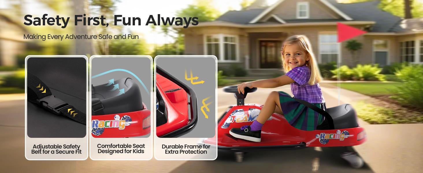 [Live] Sophia & William 24V Electric Wiggle & Drift 2-in-1 Go Kart with Light-Up Rear Wheels, 9.3 MPH Drifting Kids Ride On Car,  Ages 3+, with Slow Start, Flashing Wheels, Front Lights, Bluetooth Music, and Safety Harness, Gift for Boys & Girls