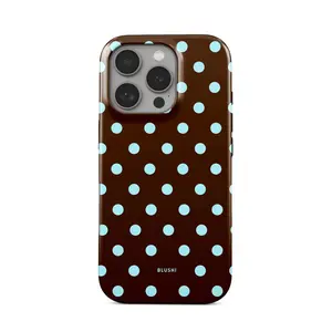 Blushi Polka Dot Brown & Blue Aesthetic iPhone Case - MagSafe Compatible Tough Case for iPhone 17 16 15 14 13 12 11 Pro Max - Shockproof Retro Chic Cover