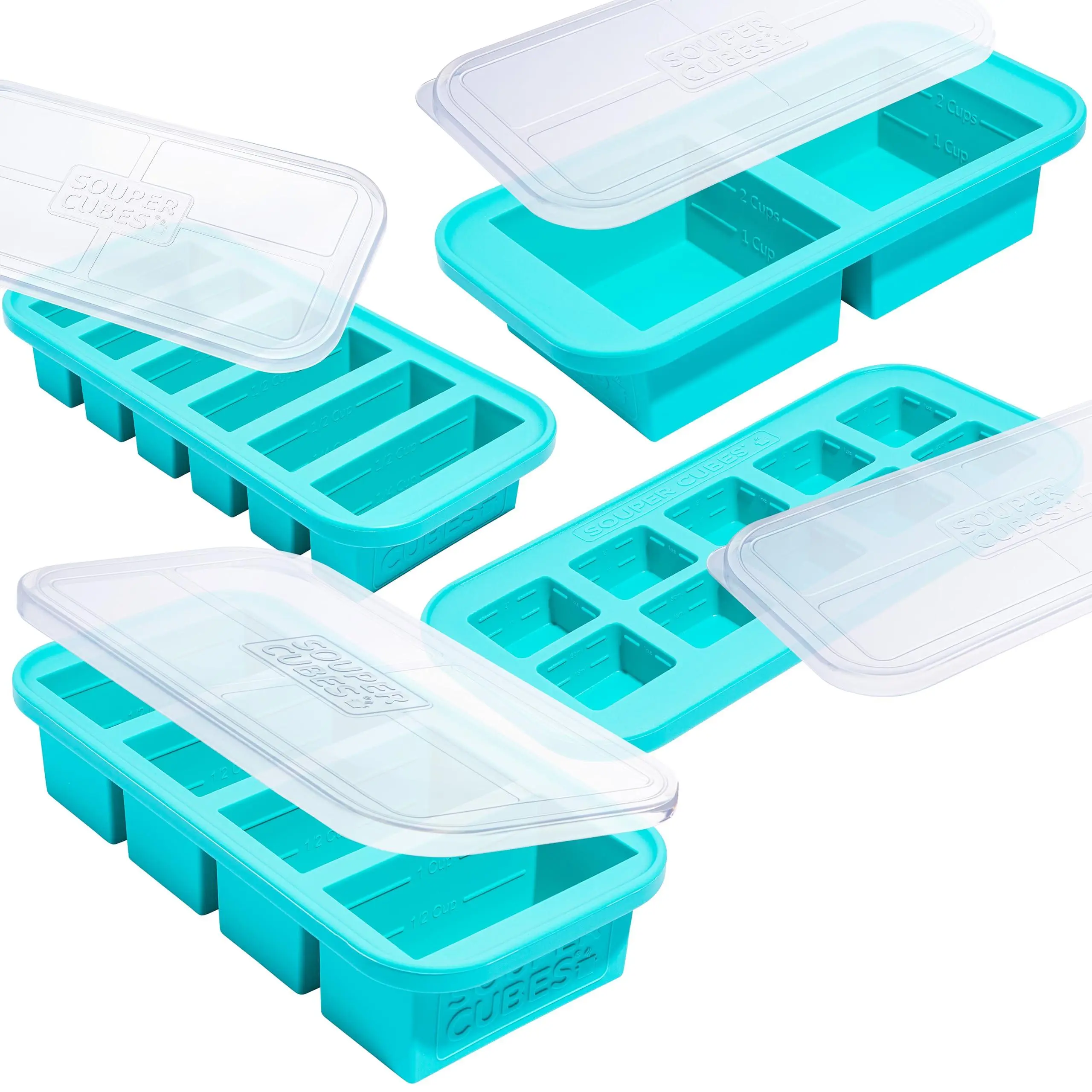 Souper Cubes Silicone Freezer Molds Gift Set, 4-Pack | 2 Tbsp, 1/2 Cup, 1 Cup and 2 Cup Silicone Freezer Meal Containers, Perfect for Freezing Soup, Grains, Proteins, Herbs and More, Kitchen Gifts & Meal Prep Ideas