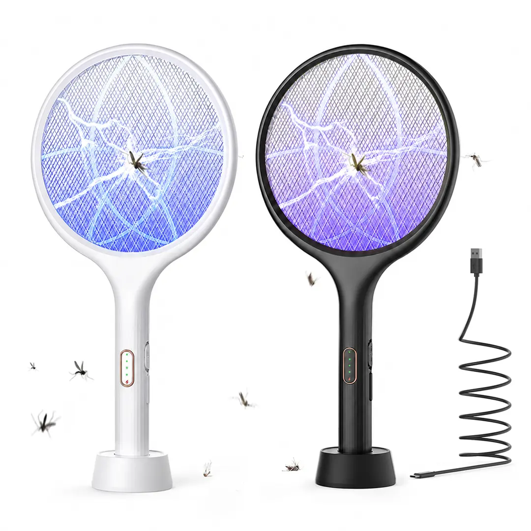 ZEEEGY 4000V Rechargeable Electric Fly Swatter Bug Zapper Racket - 2-in-1 1500mAh Battery, Purple UV Light, Safe Mesh, Zapping Bugs with Zapper for Indoor Home, Backyard Camping,indoor bug zapper,mosquito swatter, electric mosquito racket