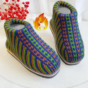 Purely Handmade Knitted Cotton Shoes for Men and Women — Thickened, Fleece-Lined, Warm Home Wear for Autumn and Winter, Ready-Made