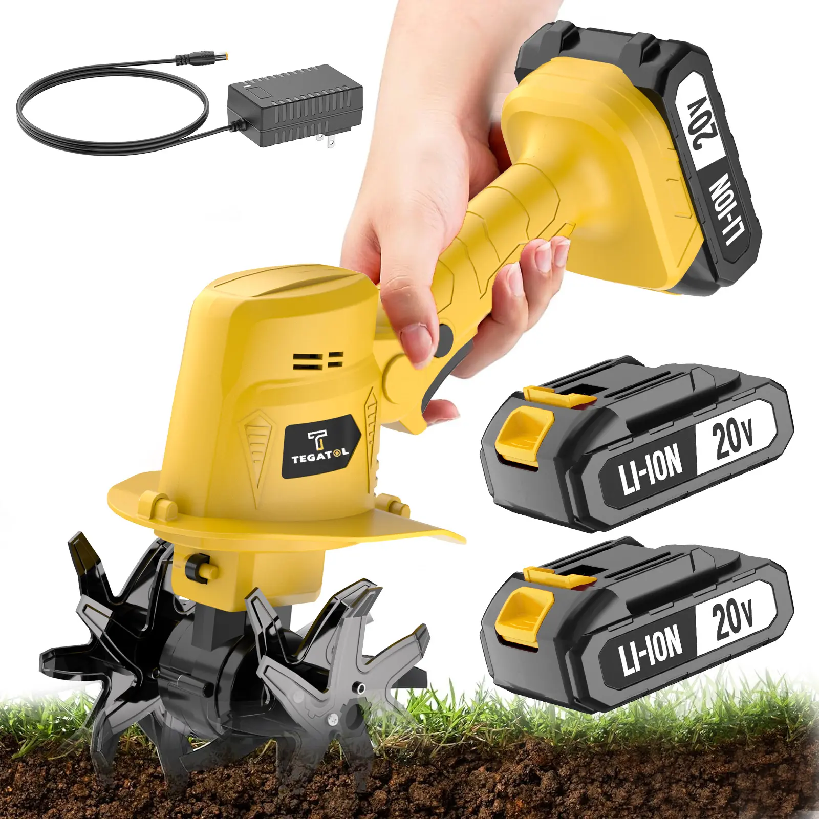 Handheld Soil Tiller, 20v Electric Cordless Tiller, 235RPM,5-Inch Tillage Width, 4-Inch Tillage Depth, Suitable for Weeding, Loosening Soil, Tilling, Ditching, and Mowing.