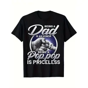 graphic tees Being Dad Is An Honor Being Pop Pop Is Priceless Fathers Day T-Shirt Men's Casual Round Neck Short Sleeved Fashion Comfortable Versatile Daily Wear T-shirt Half-Sleeved Vintage Tops