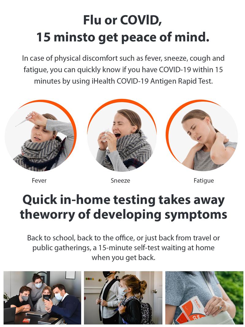 iHealth COVID-19 Antigen Rapid Test, 1 Pack, 5 Tests Total, FDA EUA Authorized OTC at-Home Self Test, Results in 15 Minutes with Non-invasive Nasal Swab, Easy to Use & No Discomfort
