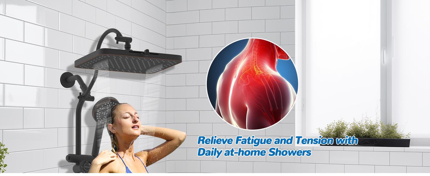 Hibbent Upgraded 13'' Shower Head Combo, High Pressure 5 Spray Rainfall Showerhead with 10 Spray Modes Handheld,All Metal Easy Reach 4-way Diverter with Pause Mode, 71'' Hose and Holder, Matte Black